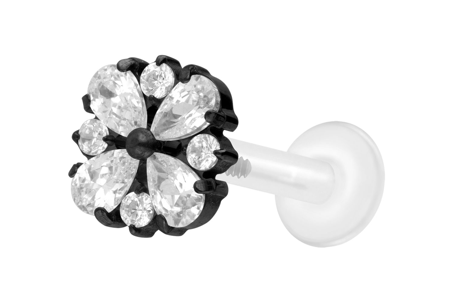 PTFE Labret Piercing mit Innengewinde + Titan-Aufsatz KRISTALLORNAMENT